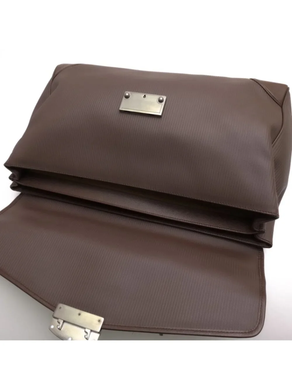 Bvlgari Briefcase Business Leather Dark Brown Mille Righe